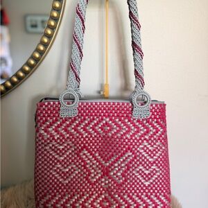 Stylish Pink and Gray Woven Tote Bag